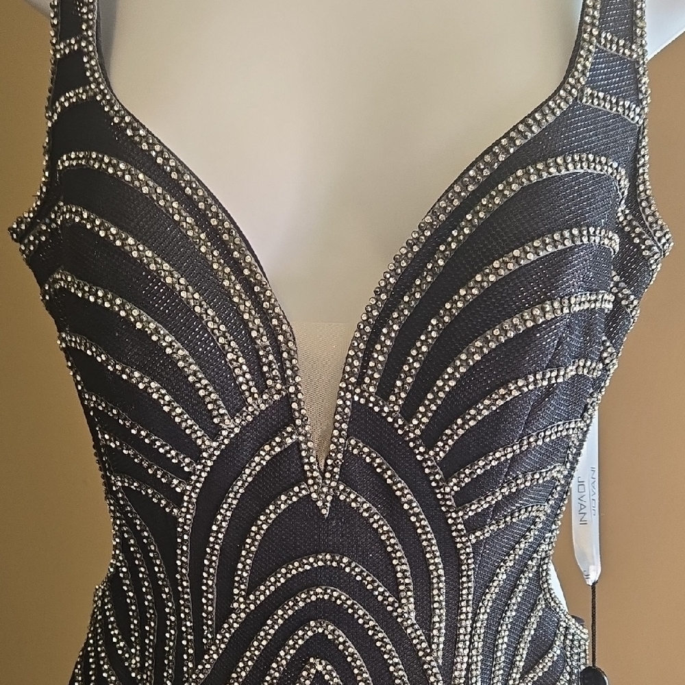 BEADED Jovani Navy Open Back Embellished Cocktail Dress NWT size 4 - Picture 2 of 16
